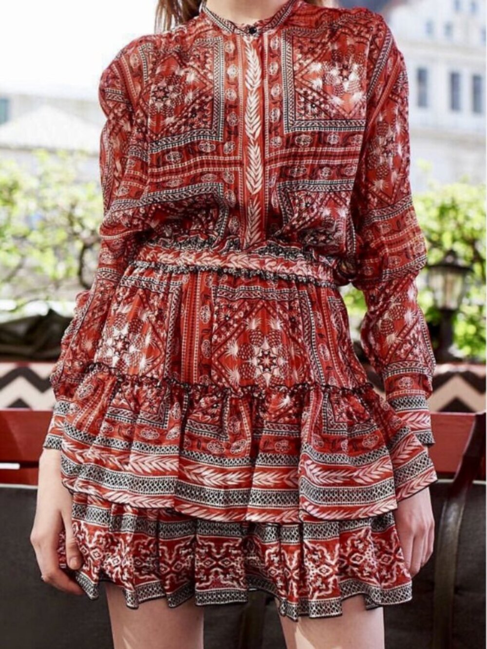 Isabel Marant Spring/Summer 2019 Silk Tiered Mini Skirt – Red Bandana Print